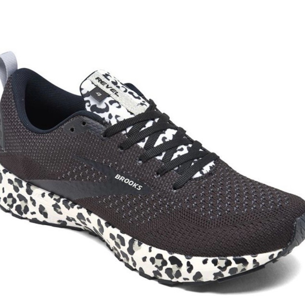 Brooks Women's Black and White Leopard-Print Running Sneakers